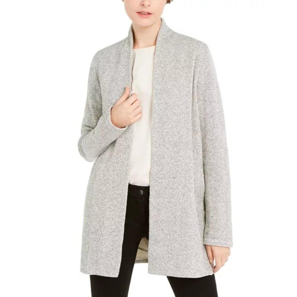 Eileen Fisher‎ Grey Organic Cotton Open Front Cardigan Jacket Coat XL k2